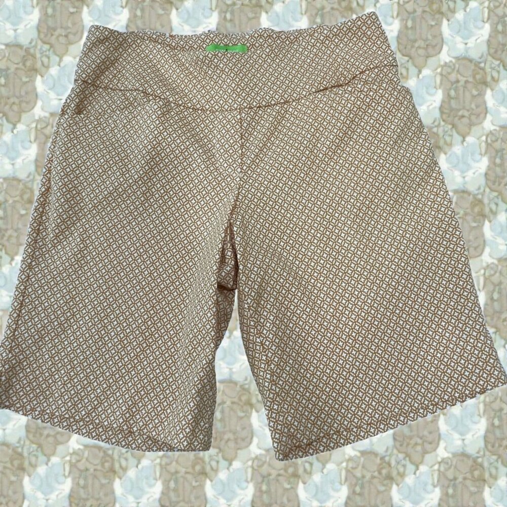 Swing Control Bermuda Shorts Mustard White Print SZ 6 Pull On Golf Travel Resort